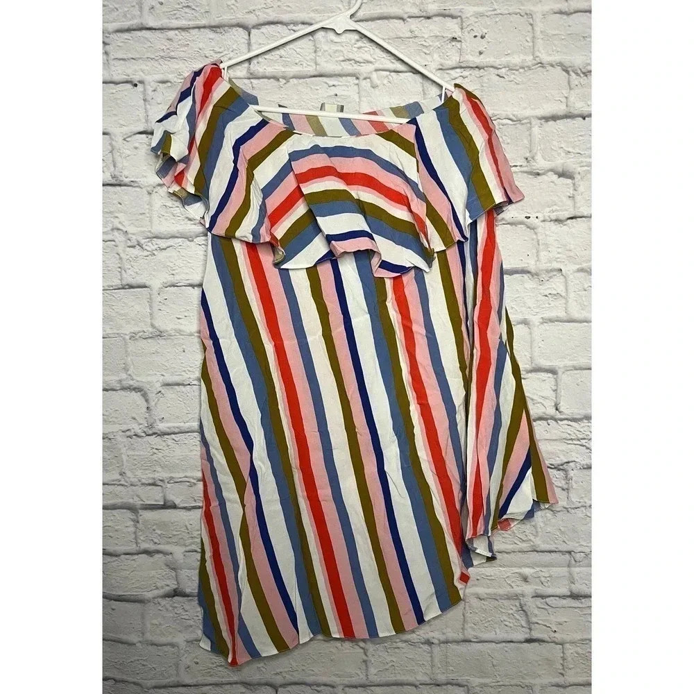 ASOS Stripe Ruffle One Shoulder Mini Dress Size 8. - Picture 4 of 7